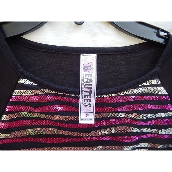 Beautees Girls T-Shirt Top Sz S 3/4 Sleeve High-Low Round Neck Relaxed Sequin - Picture 5 of 8